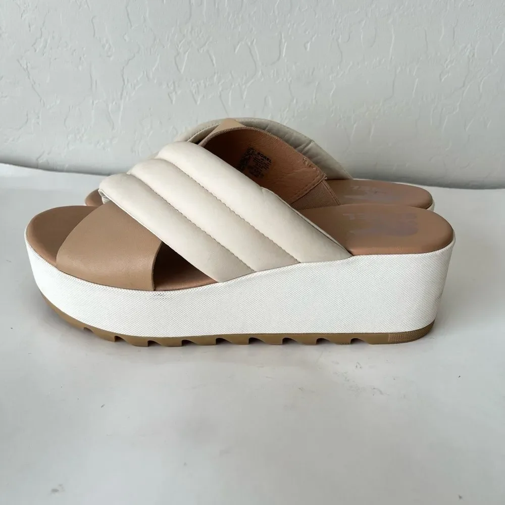 Sorel Cameron Flatform Platform Puff Strap Criss Cross Sandals Mules Size 9.5